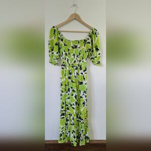 Steve Madden Sunny Lime Challis Midi Dress l Off Shoulder Lime Print Dress Small
